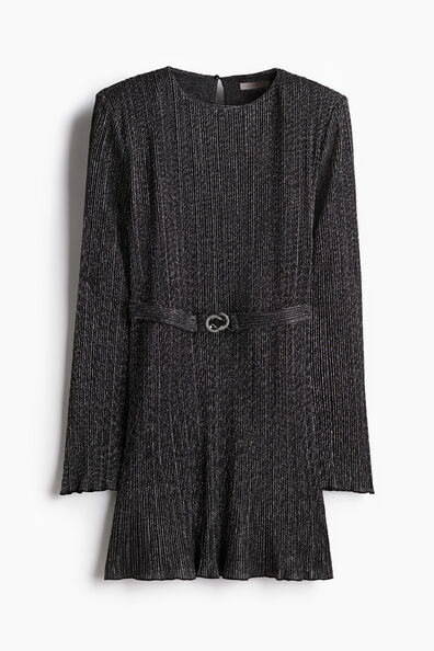 Shoulder-pad plissé dress