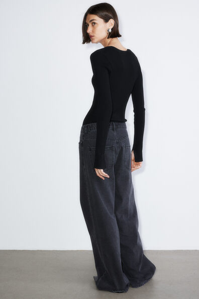 Rib-knit sweetheart-neck top
