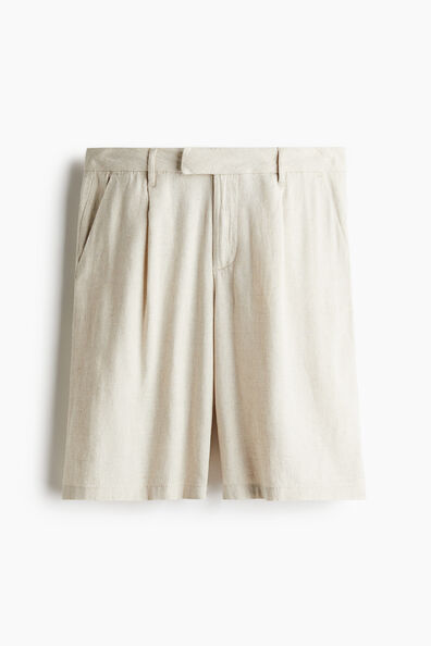 Knee-length linen-blend shorts