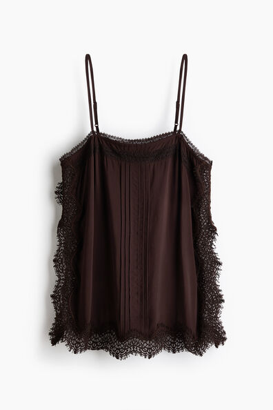 Lace-trimmed viscose top