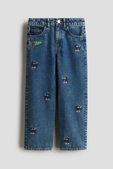 Embroidered-detail loose fit jeans