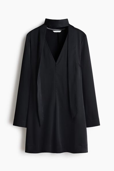 Scarf-detail satin dress