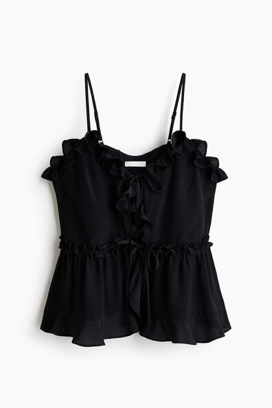 Frill-trimmed viscose strappy top
