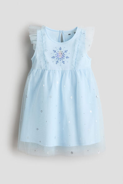 Print-motif tulle-skirt dress