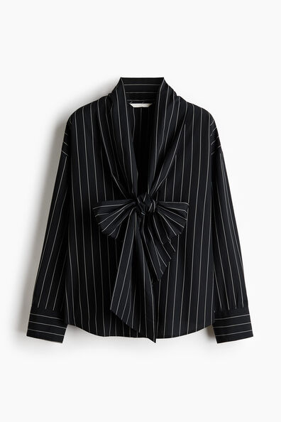 Scarf-collar cotton blouse