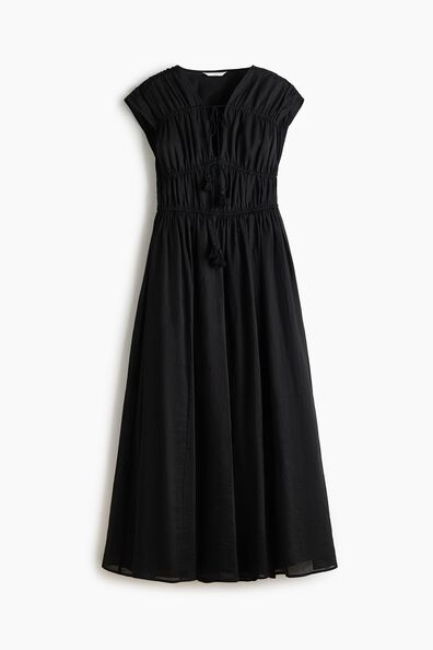 Drawstring-detail ramie dress