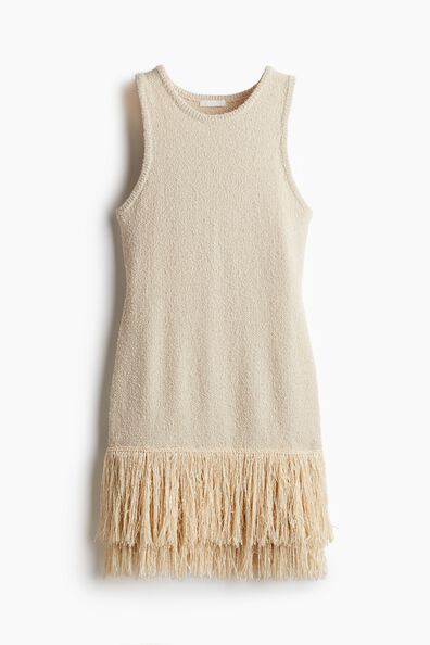 Fringe-trimmed knitted dress