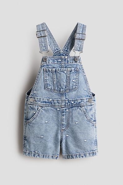 Embroidered denim dungaree shorts