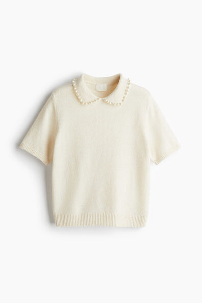Beaded-collar knitted top