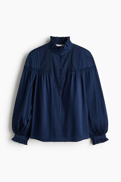 Pintucked cotton-blend blouse