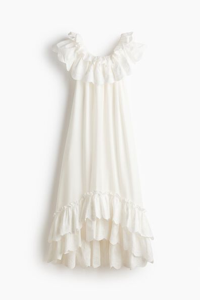 Frill-trimmed off-the-shoulder dress