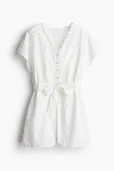Embroidered cotton playsuit