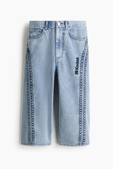 Embroidered-motif denim Bermuda shorts