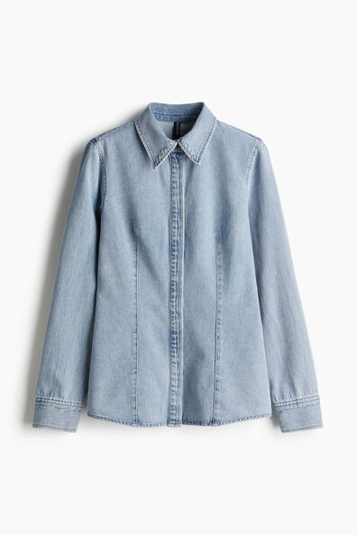 Tapered-waist denim shirt