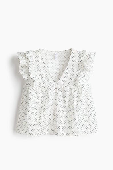 Frill-trimmed cotton poplin top