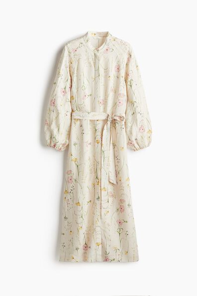 Linen-blend tie-belt dress