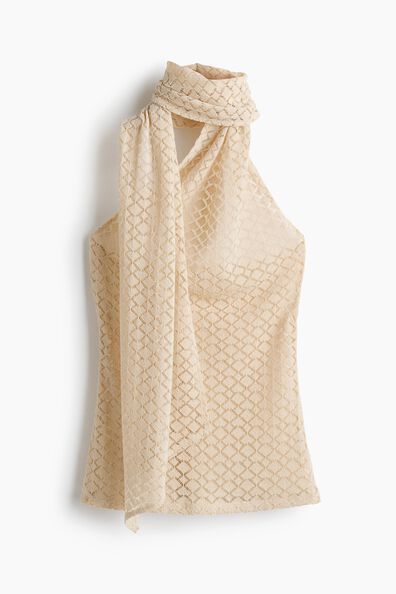 Crochet-look scarf-collar top