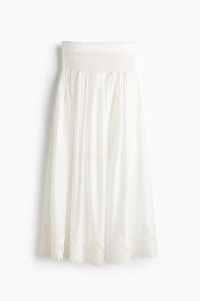 Lace-trimmed smocked skirt
