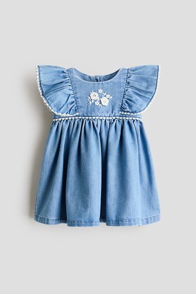 Embroidery-detail denim dress