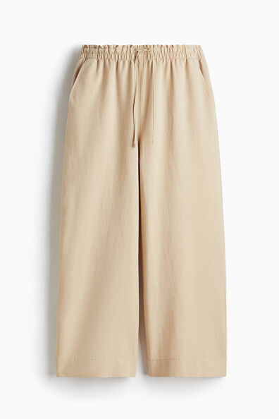Cropped linen-blend trousers