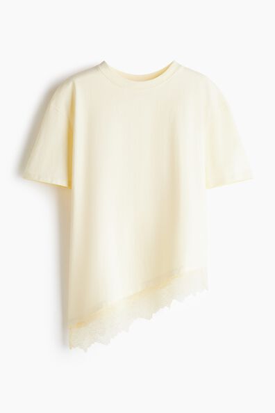 Asymmetric lace-trimmed T-shirt