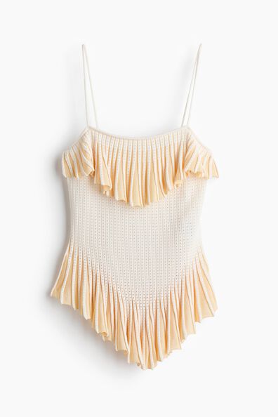 Flounced pointelle-knit top