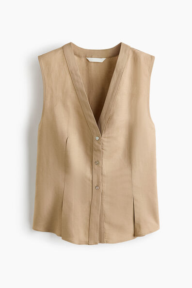Linen-blend V-neck waistcoat