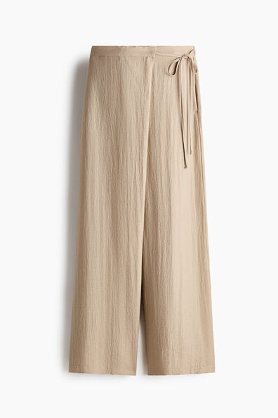 Linen-blend wrapover trousers