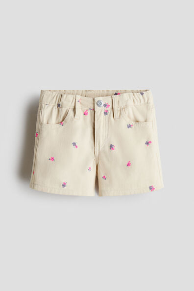 Printed cotton twill shorts