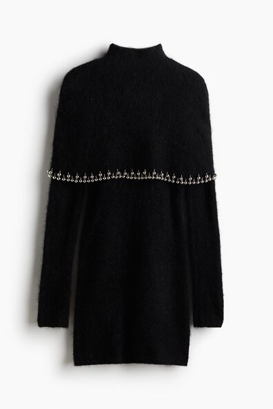 Bead-trimmed mohair-blend dress