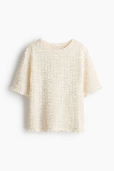 Fringed bouclé-knit top