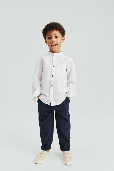 Linen-blend grandad shirt