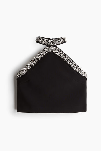 Rhinestone-embellished halterneck top