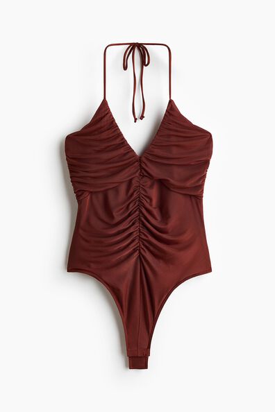 Gathered halterneck thong body
