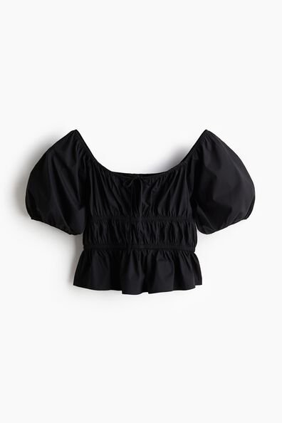 Puff-sleeved poplin blouse