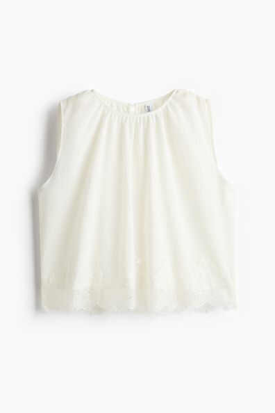 Lace-trimmed crinkled top