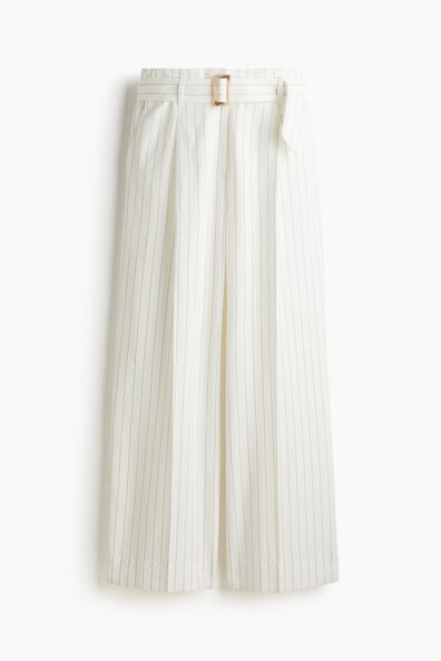 Belted linen-blend trousers