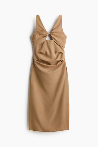 Linen-blend cut-out dress