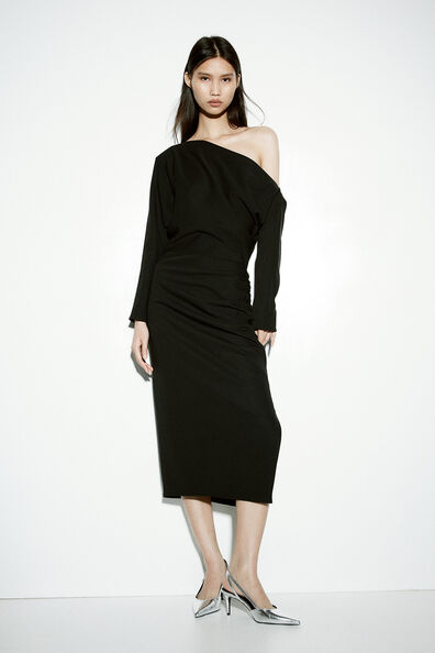 strapless open back dress H&M Gold Pleated One-shoulder Dress | Brand New main image 1