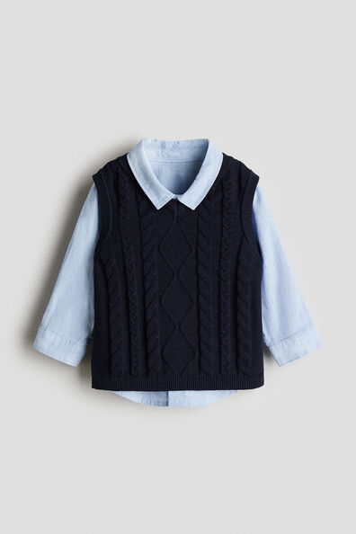 2-piece shirt and sweater vest set