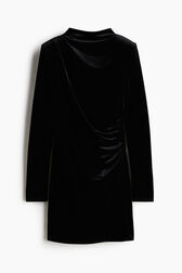 Velvet Shoulder Pad Mini Dress- Black main image 1
