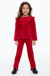 Baby girls velour PR55G Red 2pc pants set main image 1