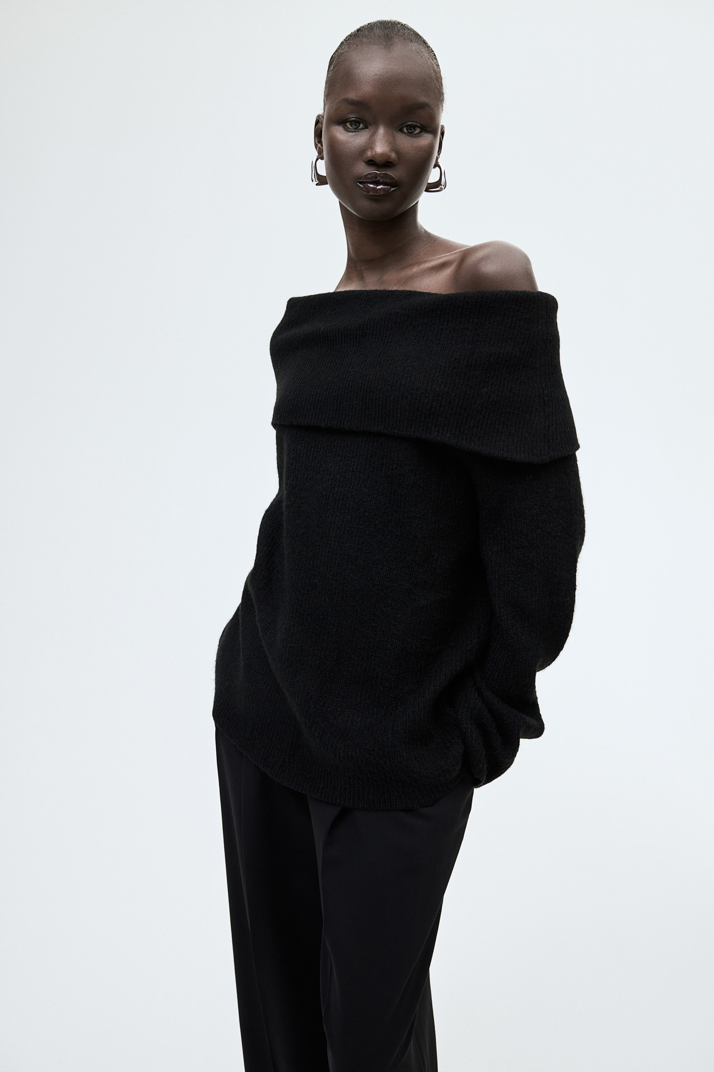 Rib-knit off-the-shoulder jumper