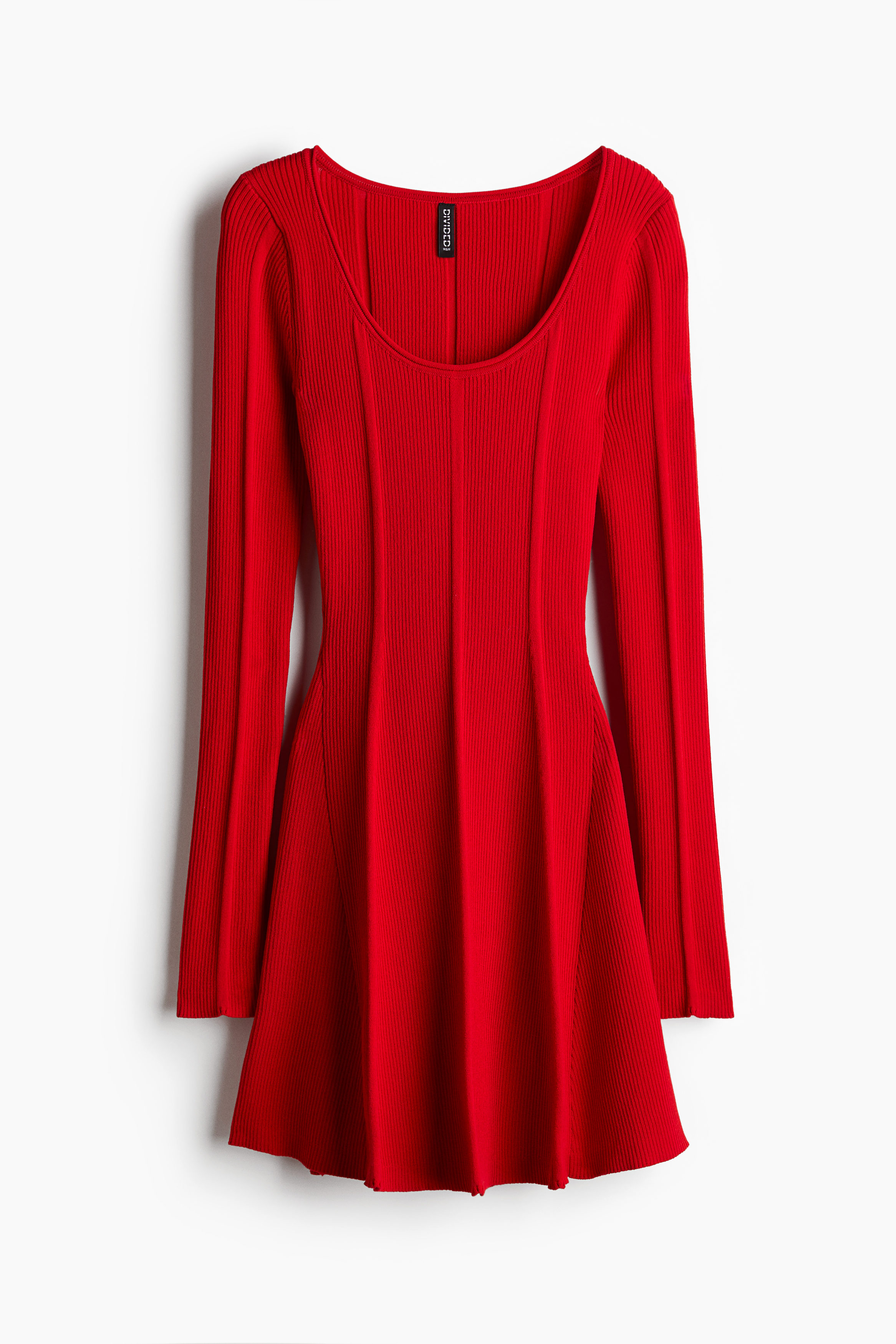 flared-skirt rib-knit mini dress Mini Dress Red Knit Skater Skirt Flared-skirt Rib-knit Mini Dress
