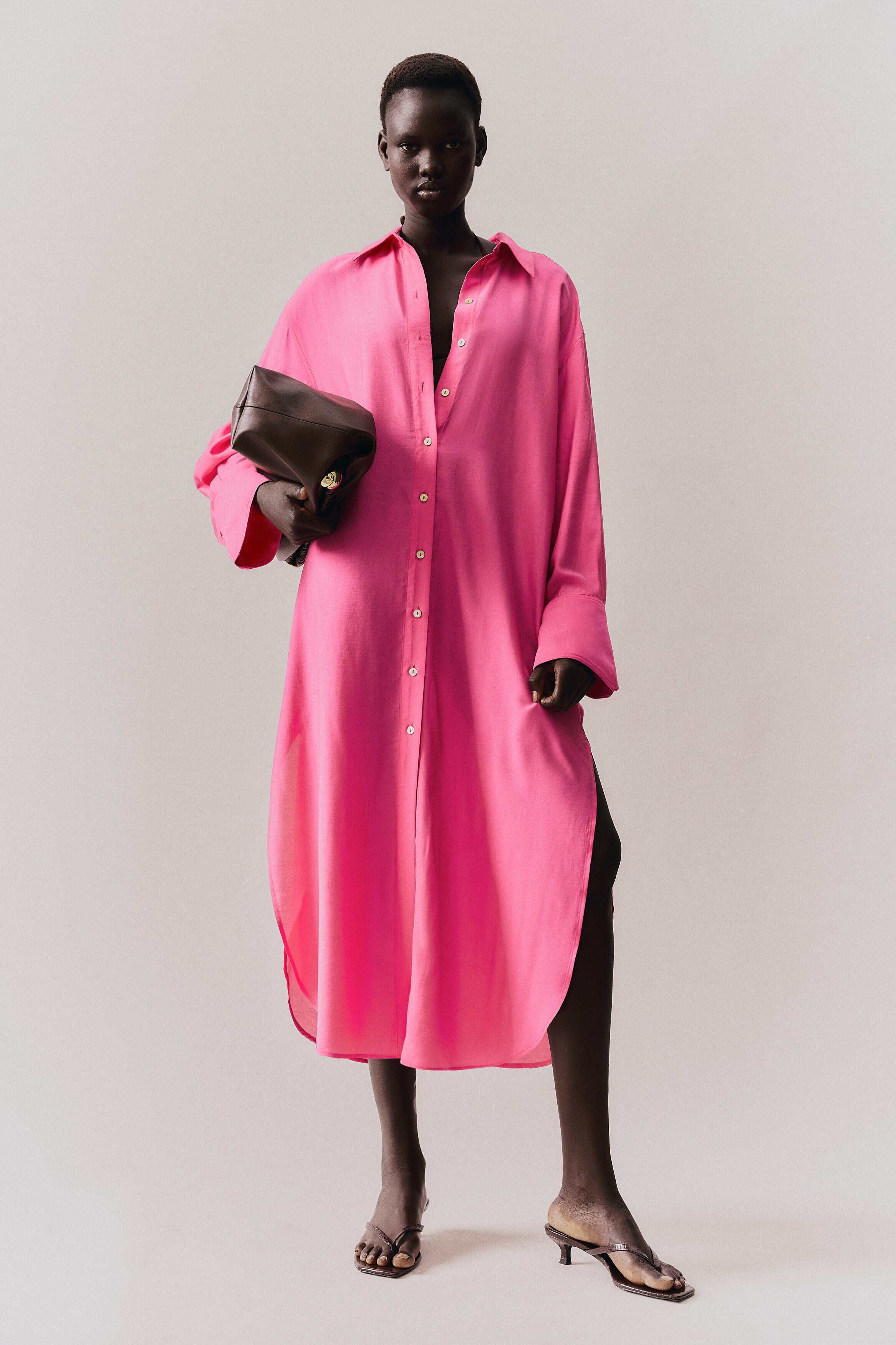 h&m oversized shirt dress Women's Light beige Oversized shirt dress