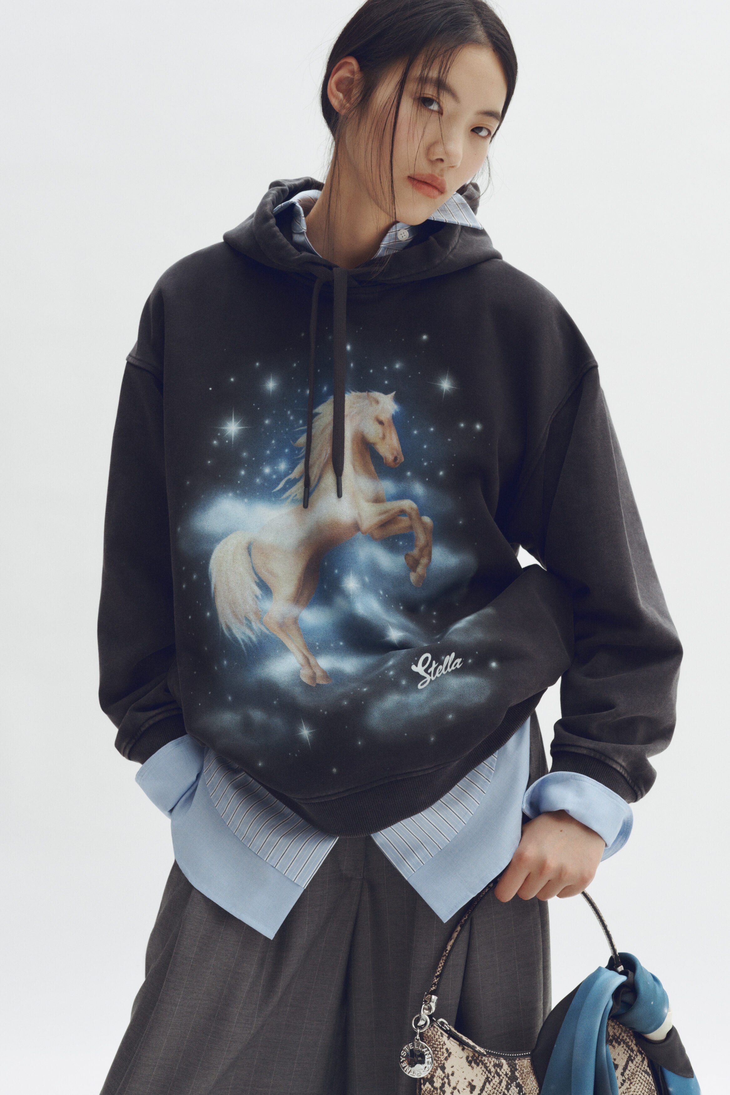 Printed cotton hoodie