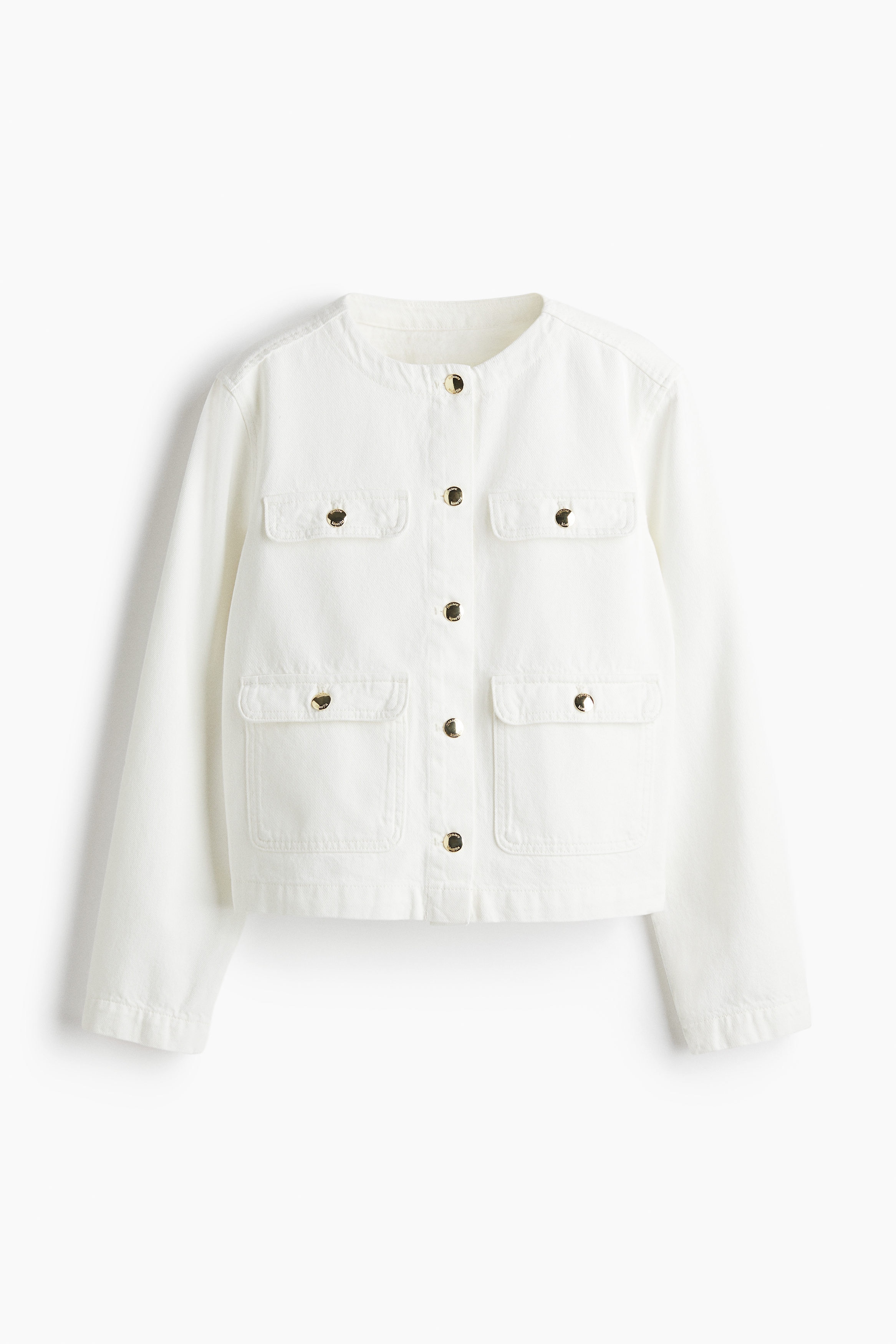 Collarless denim jacket