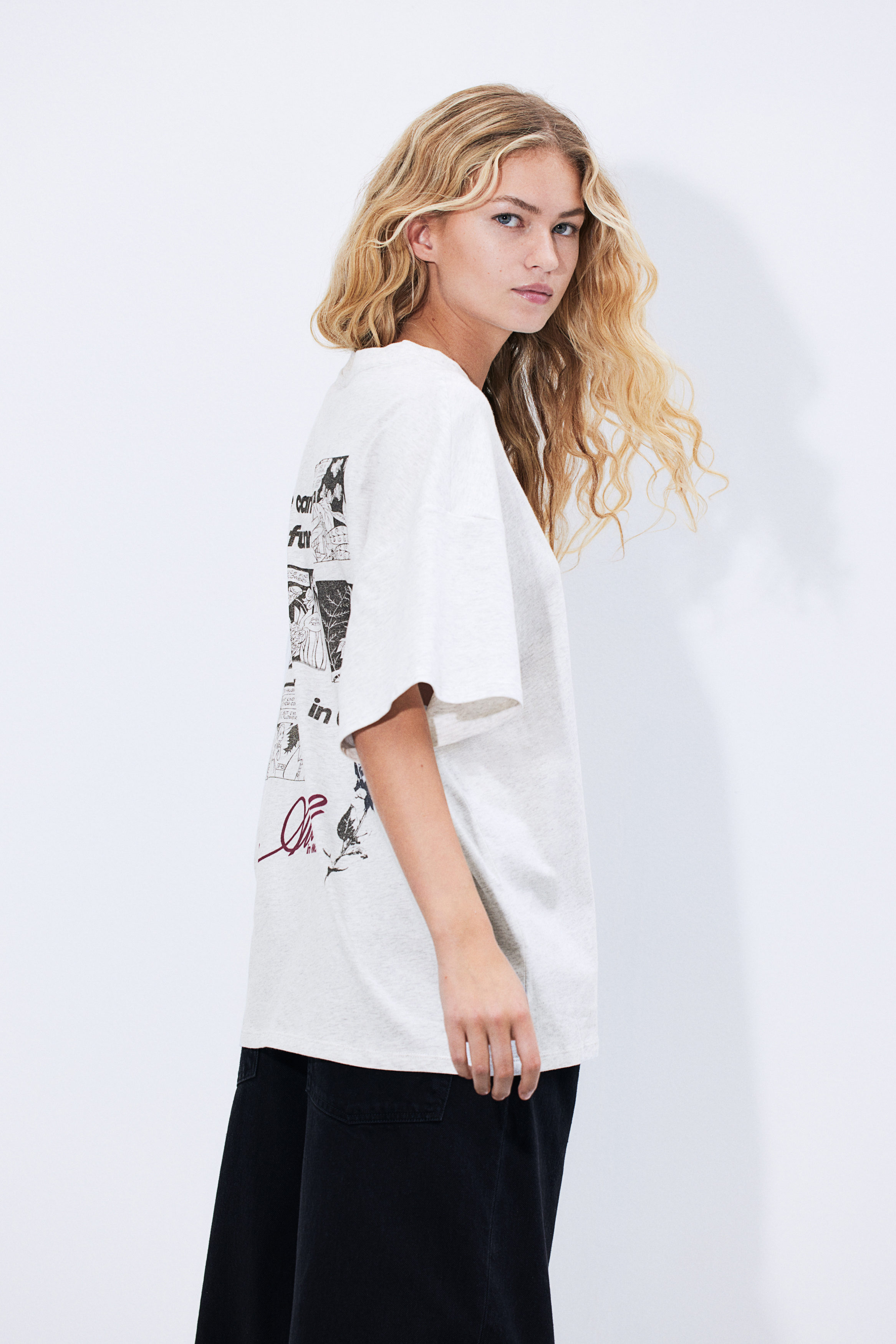tシャツ 「eL」Day And Night TEE/570727 レディース Oversized Printed T-Shirt - Light gray melange/Milano