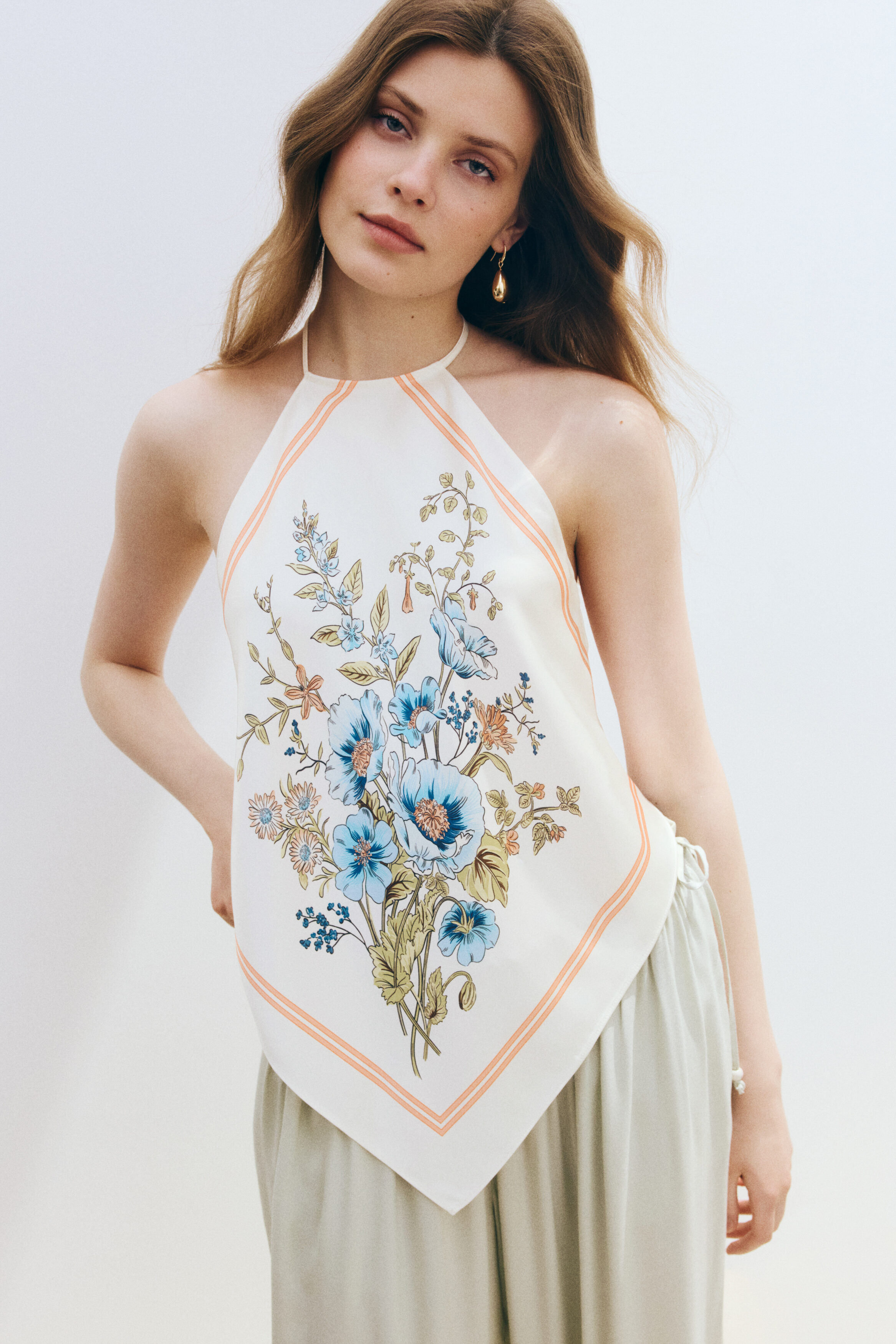 Asymmetric satin halterneck top
