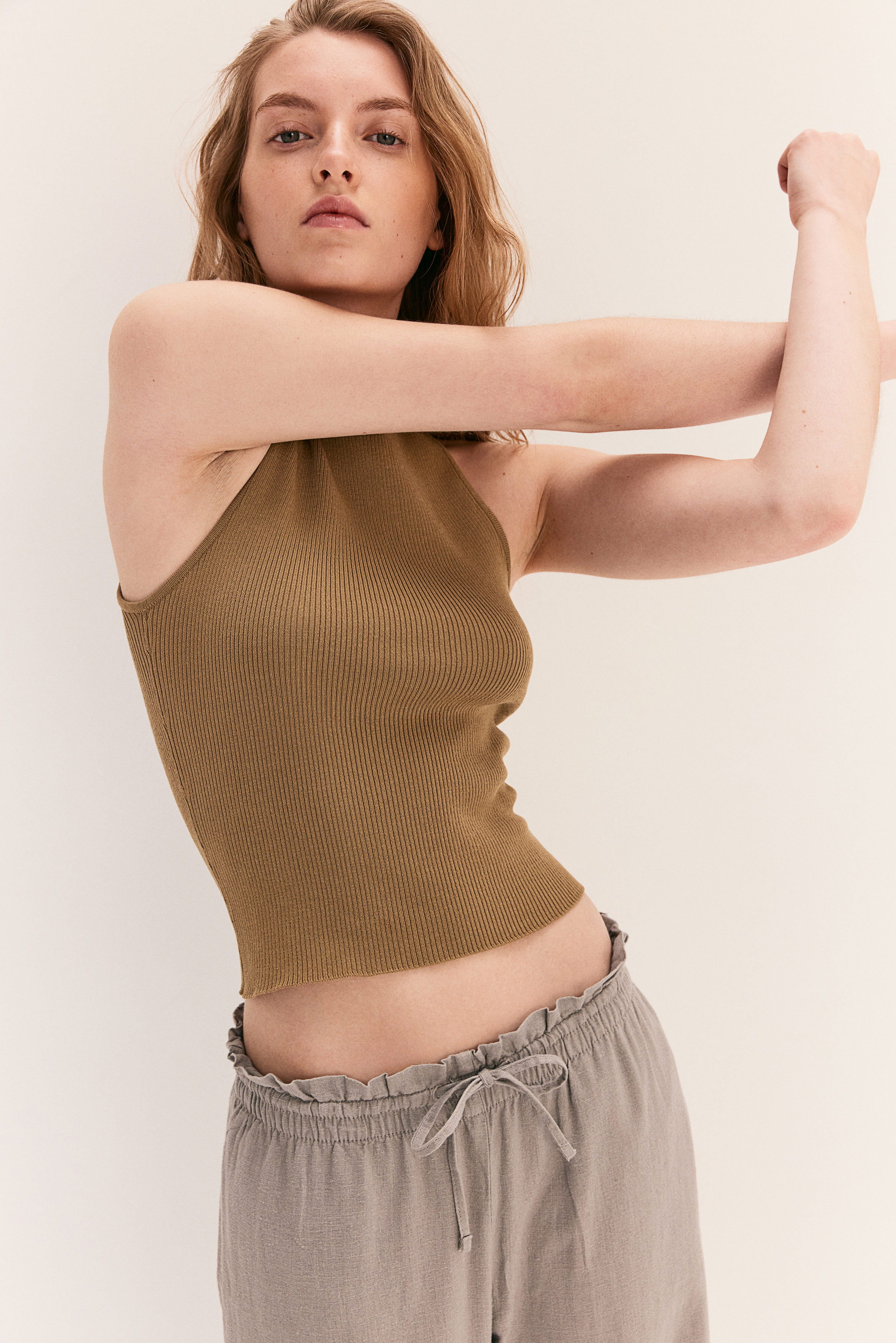 Rib-knit cross-back vest top